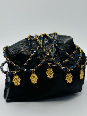 *Anklet* Gold Hamsa Hand & Crystal Stretchy Ankle Bracelet